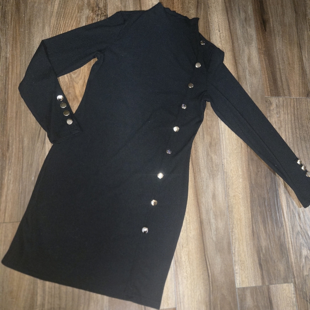 Elegant Black Button-Detail Dress